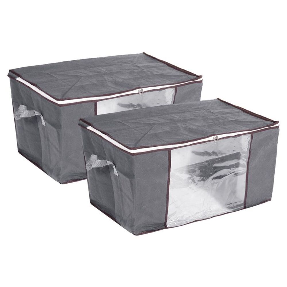 Clothes Storage Bag 2pcs Foldable Closet Organizers with Handles Grey